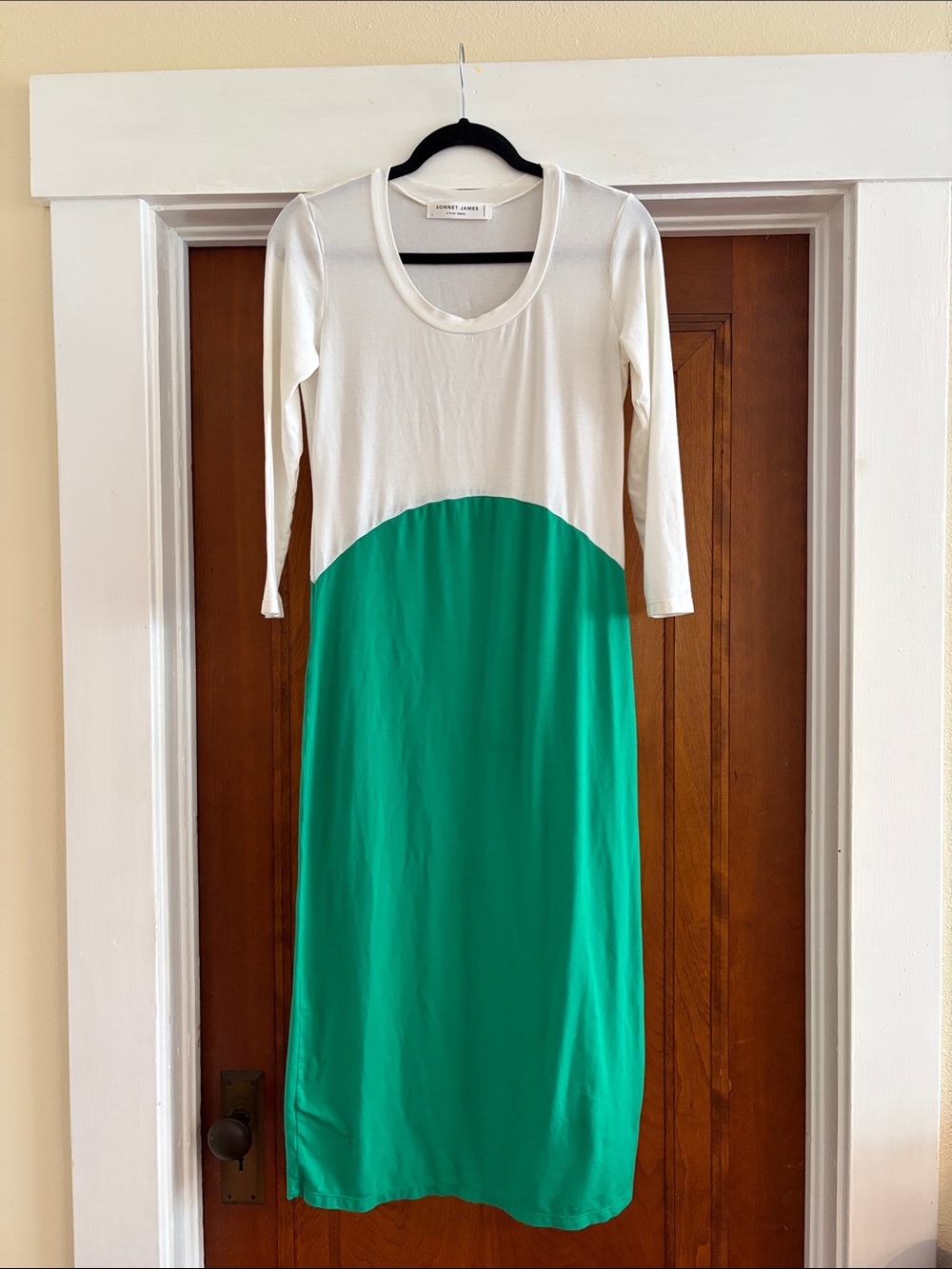Colorblock Maxi Dress in White and Green - Classic Scoop Neck